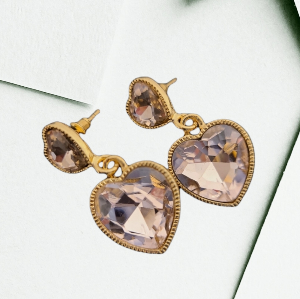 💞 WOMEN'S VINTAGE EARRINGS PINK HART'S DROPS